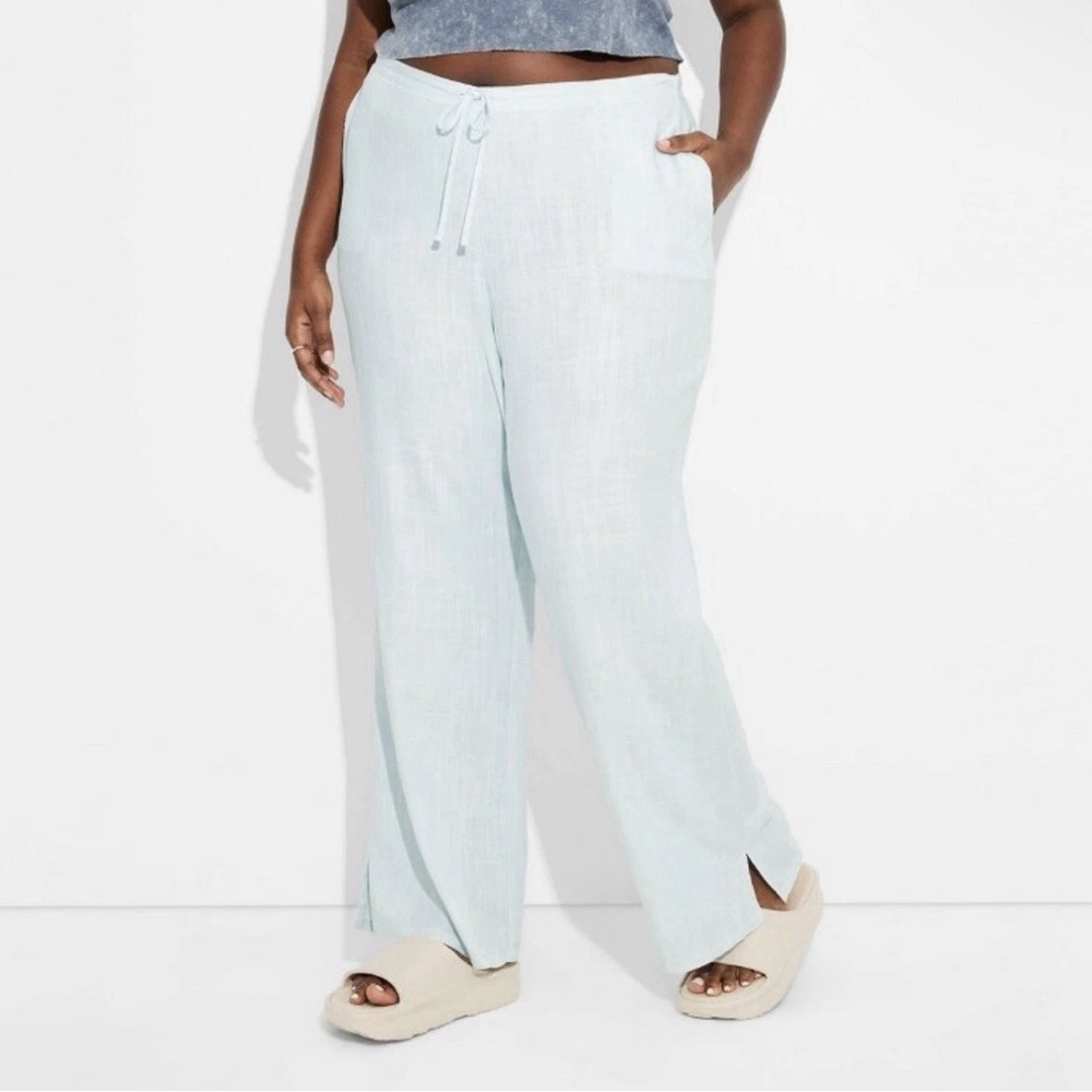 Wild Fable Women’s Mid-Rise Wide Leg Relaxed Linen Pants Light Blue 4X